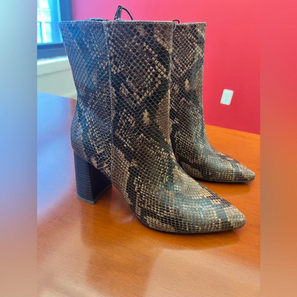 Snake skin block heel boots